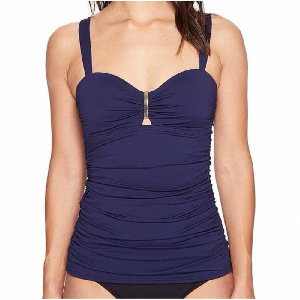 Tommy Bahama Pearl Over-The-Shoulder Shirred Long Tankini Top in Mare Navy